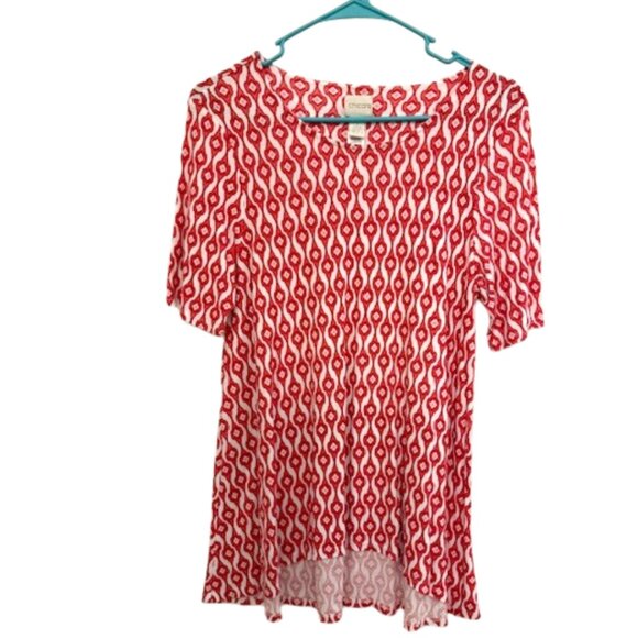 Chico's stretchy red and white tunic short sleeve tunic top. Size 1 - Picture 1 of 7